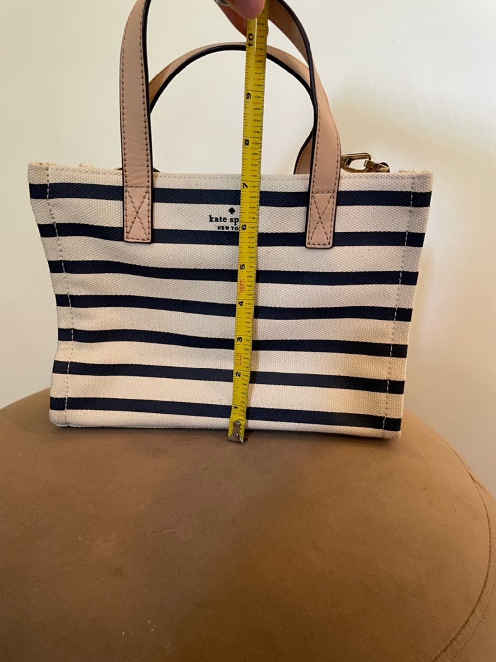 Kate Spade Navy/Cream Striped Canvas Bag with Leather Handles/Strap - Picture 6 of 9